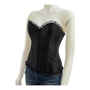 Y2K La Senza Black Corset Bustier Strapless Satin Clubwear Size Medium